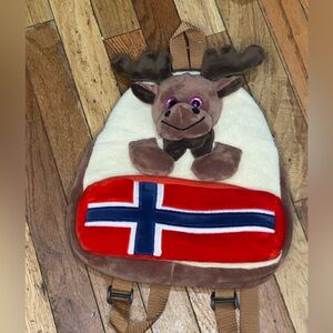 Brown and Red Kids Moose Backpack WAY NOR souvenir of the Norway flag